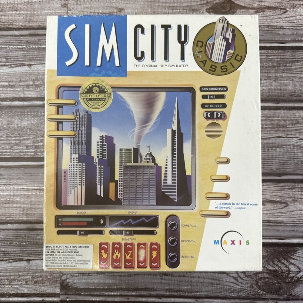 Sim City Big Box Classic Version 1993 IBM Game With Manuals